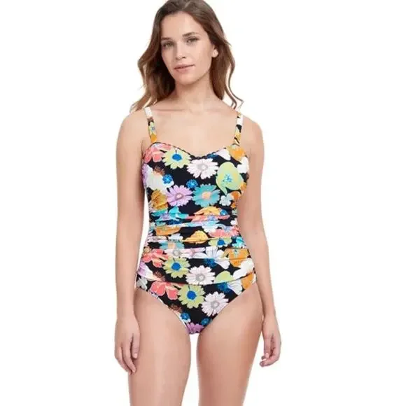 profile by Gottex Rising Sun Floral One-Piece Bathing Suit 14D D Cup - Picture 1 of 7